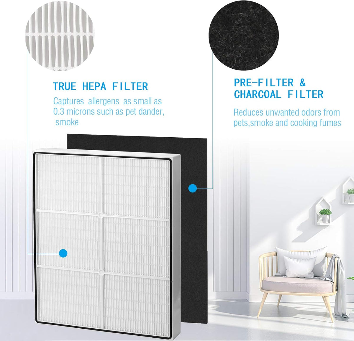 1 True HEPA Filter + 4 Carbon Filters Pack of 2 U955