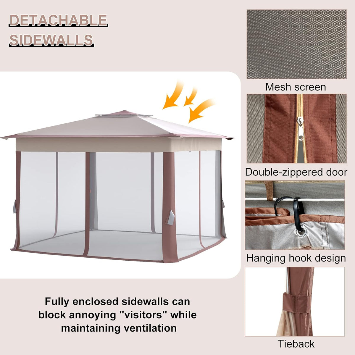 11’ X 11’ Pop Up Canopy Tent with Mosquito Netting, Beige D9130