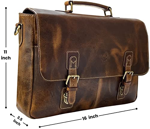 Full Grain Leather Laptop Messenger Bag V717536