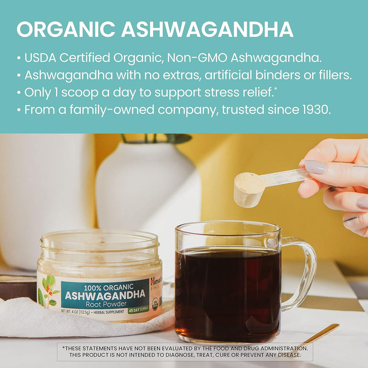100% USDA Certified Organic Ashwagandha Root Powder Herbal Supplement, 4 Oz C31997