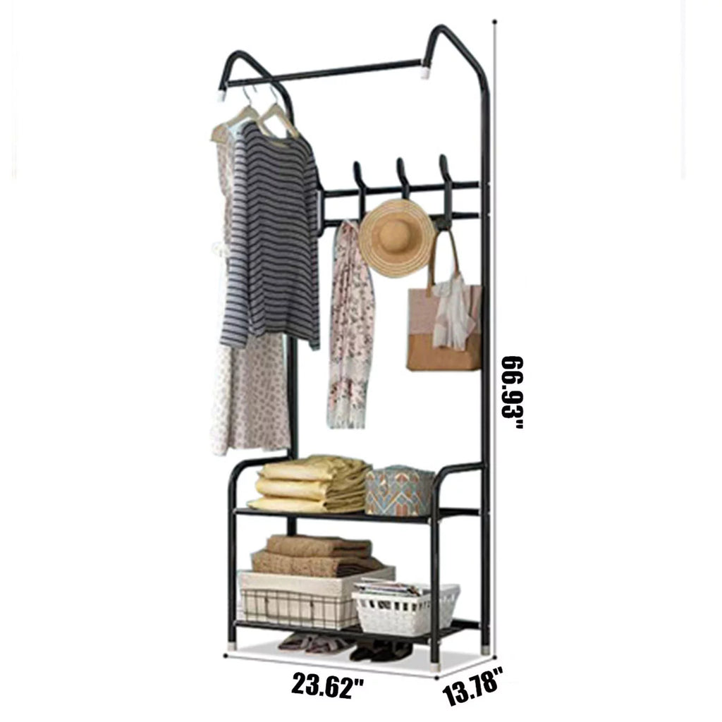 Black Hall Tree with Shoe Storage and 8 Hooks G41421