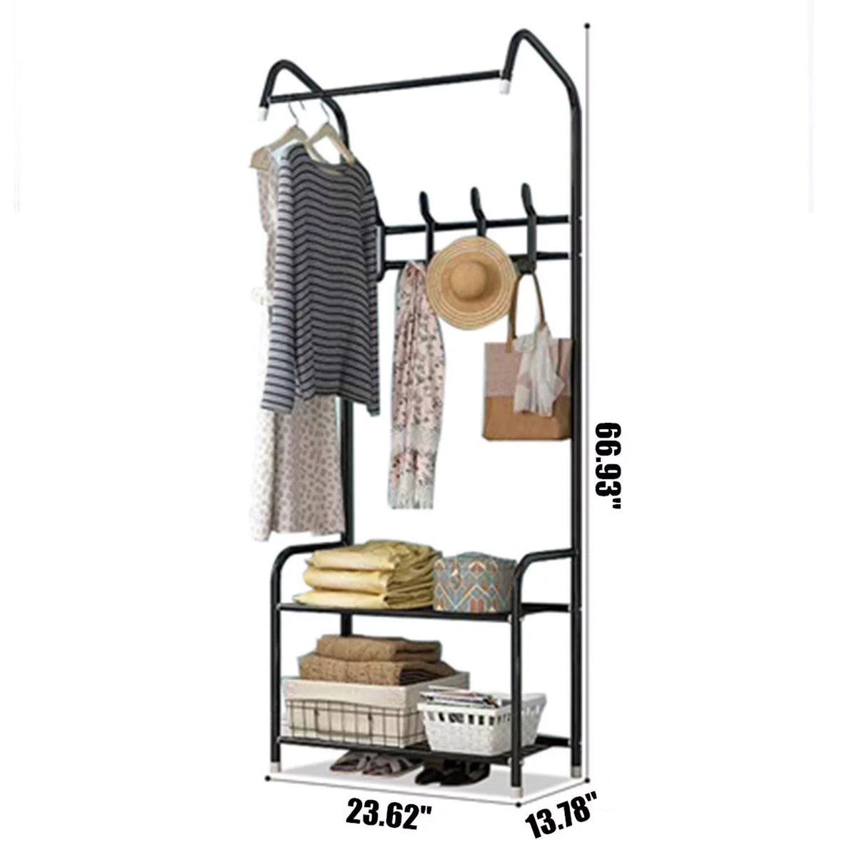 Black Hall Tree with Shoe Storage and 8 Hooks G41421