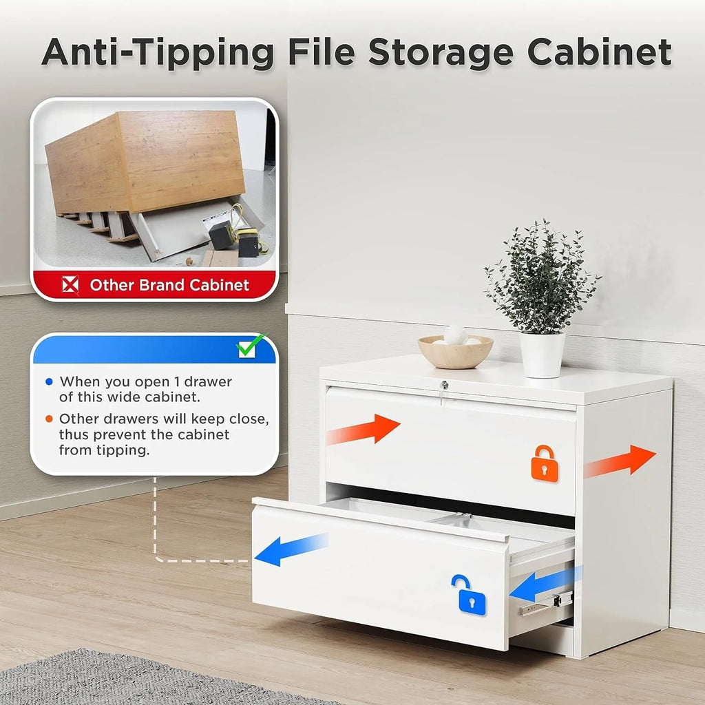 2 Drawer Metal File Cabinet with Lock White Y649