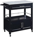 Black Pine Wood Rolling Kitchen Island Cart with Granite Top W4647