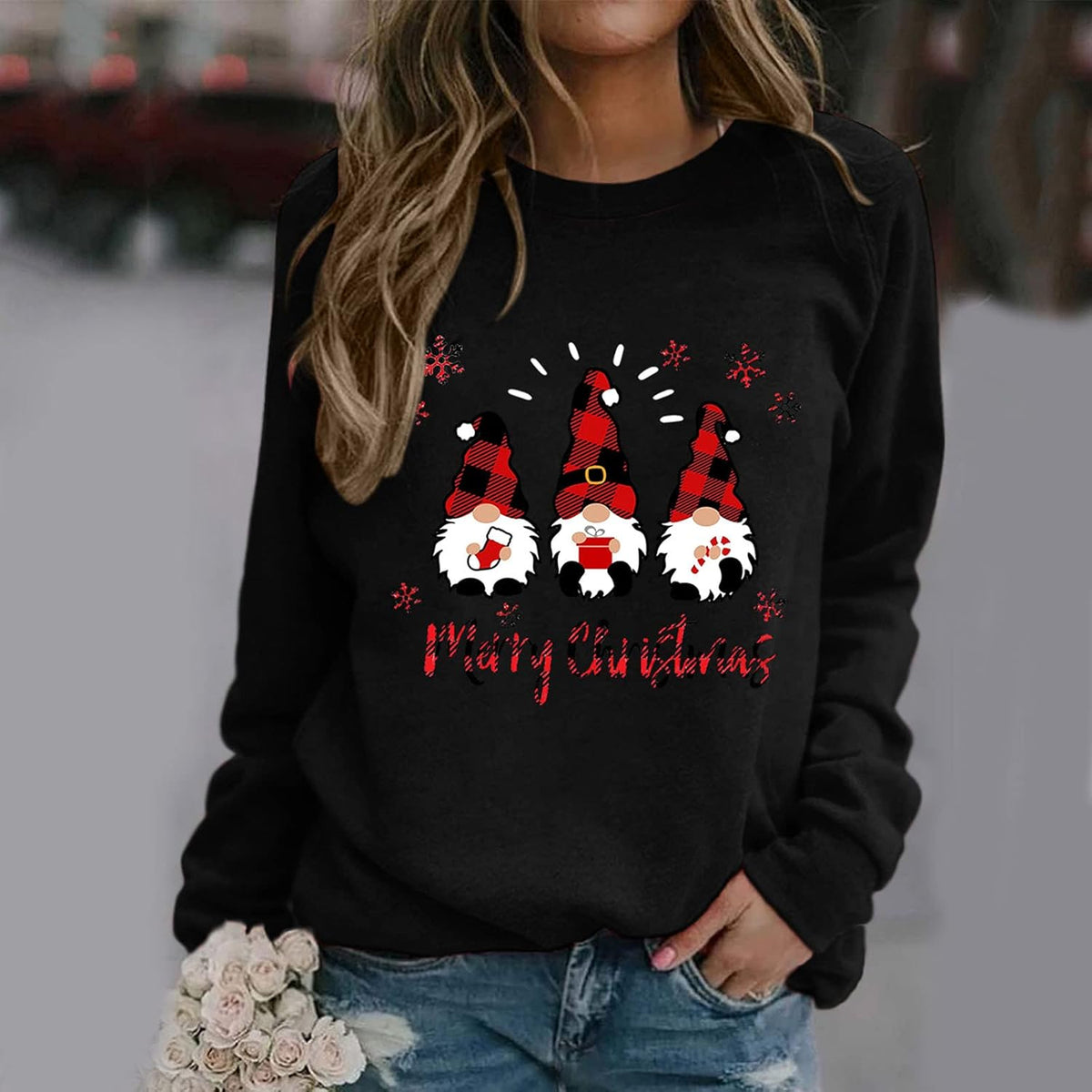 Black XL Plus Size Crewneck Christmas Sweatshirt A972