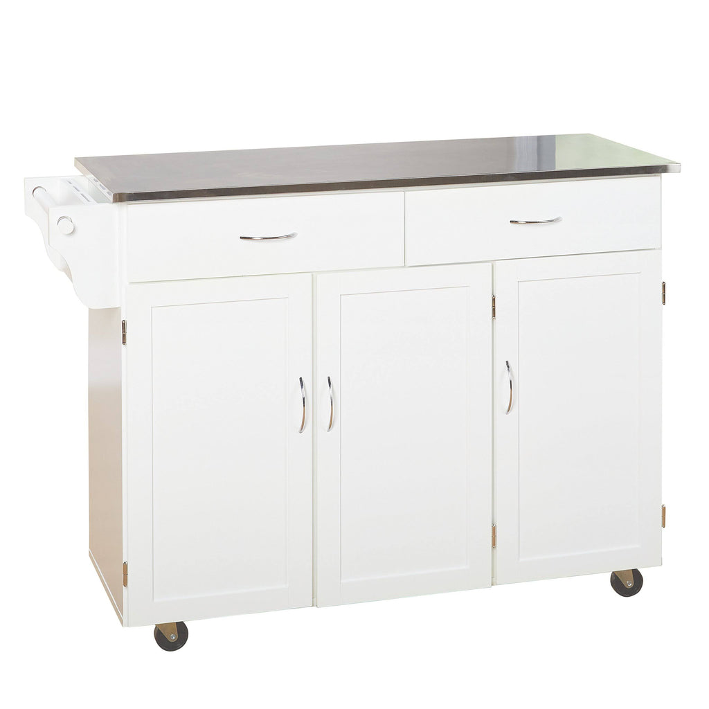 White Kitchen Cart with Stainless Steel Top Y497261