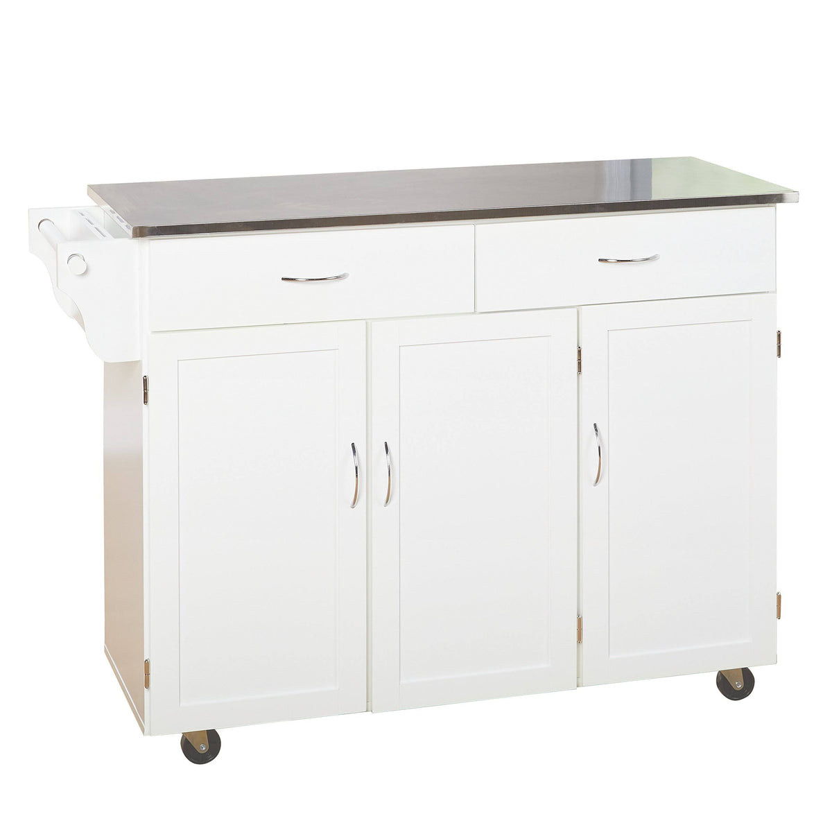 White Kitchen Cart with Stainless Steel Top Y497261