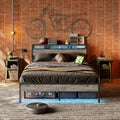 Queen Size Grey Platform Bed with Storage Headboard T7739