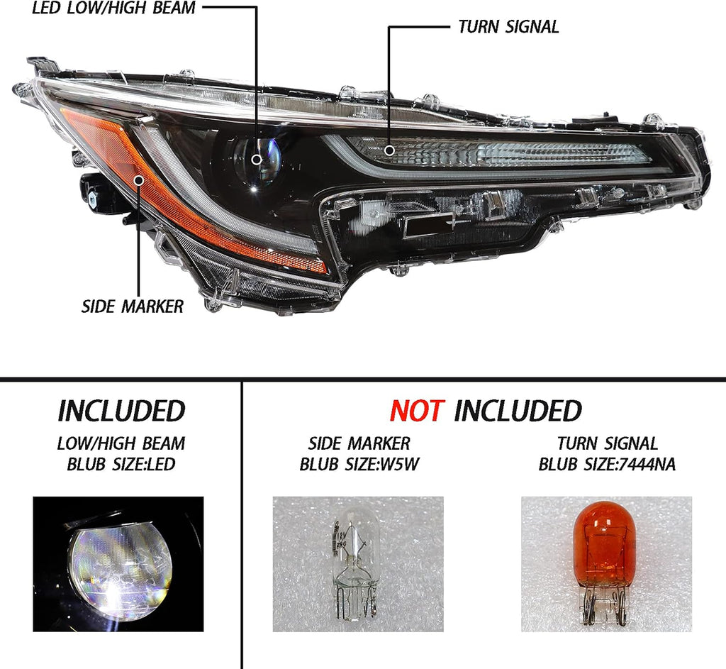 Passenger Side Headlight Assembly for 2020-2021 Toyota Corolla L LE E976
