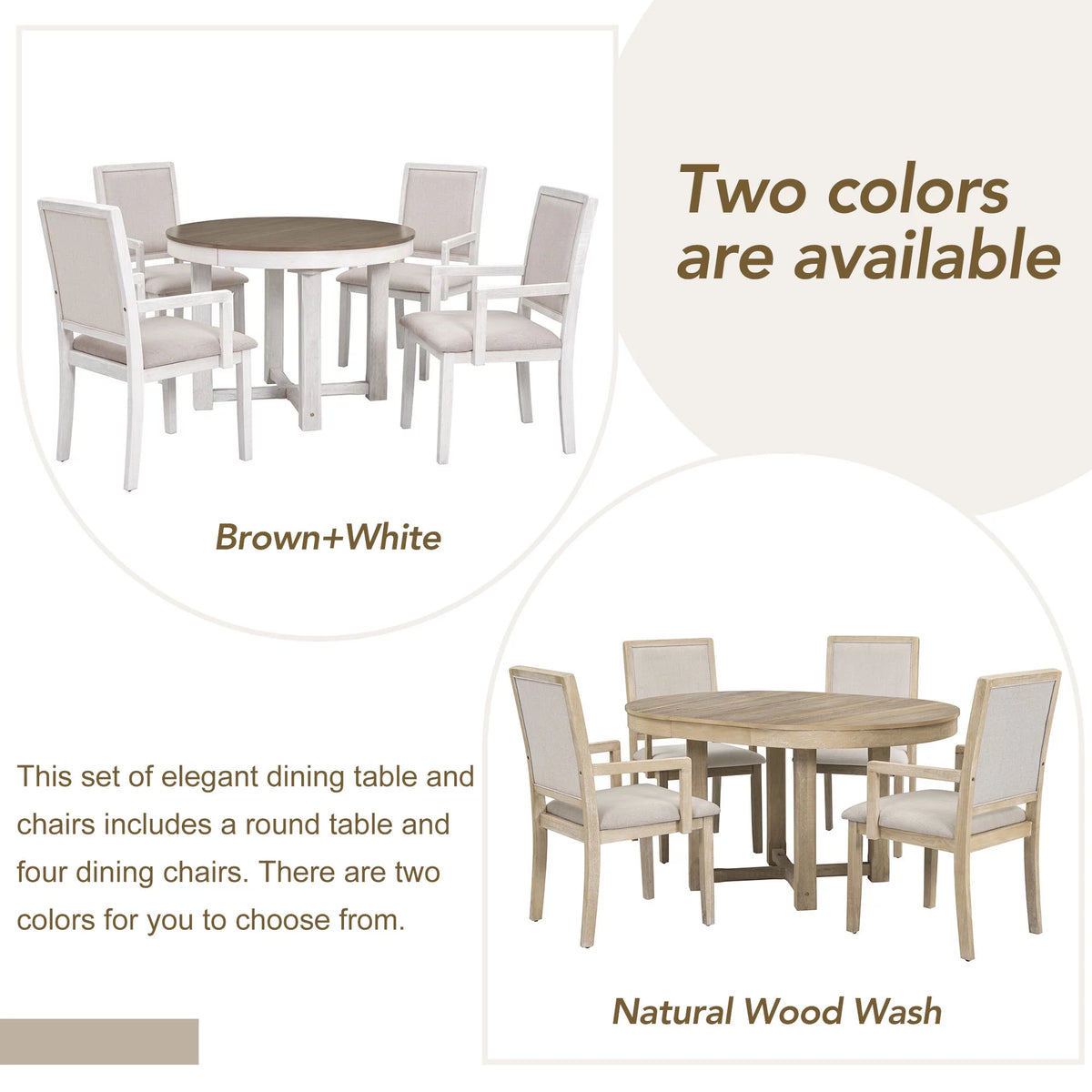 5-Piece Extendable Wood Dining Table Set with 4 Upholstered Chairs C692