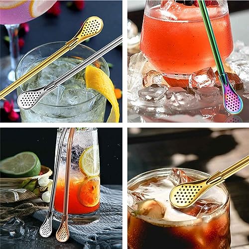 4pcs Stainless Steel Spoon Straws with Cleaning Brush Q92301