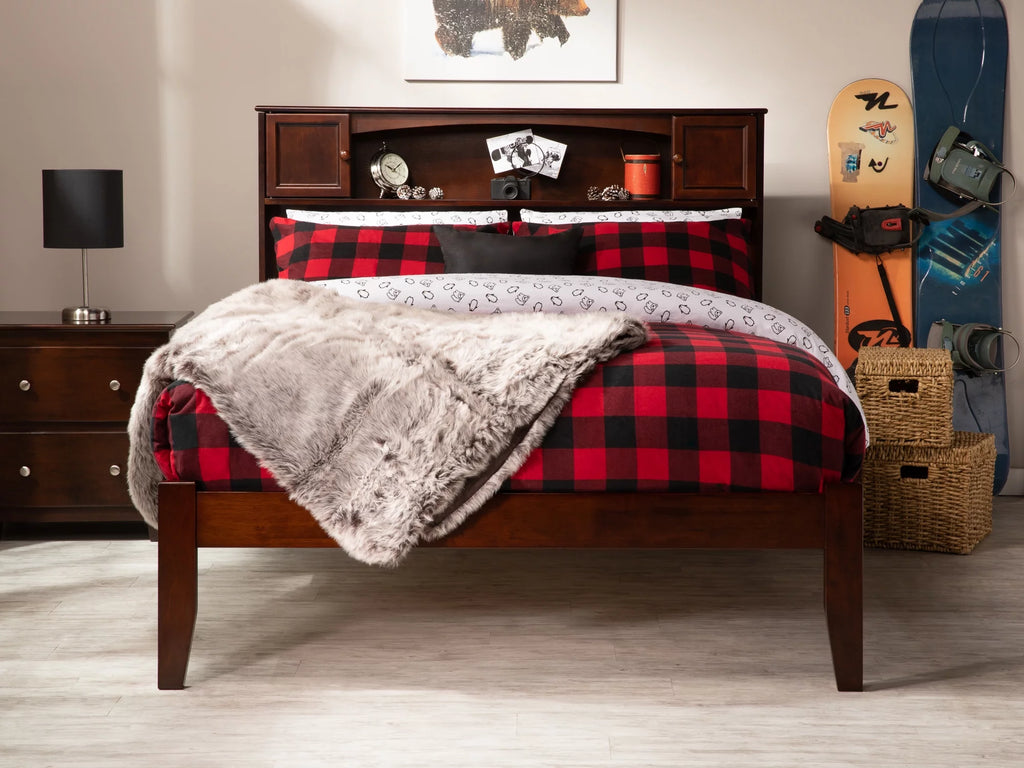 Solid Wood Platform Bed with Storage Headboard K173