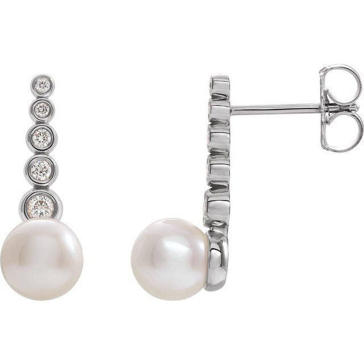Platinum Cultured White Freshwater Pearl & 1/8 CTW Natural Diamond Earrings L32004