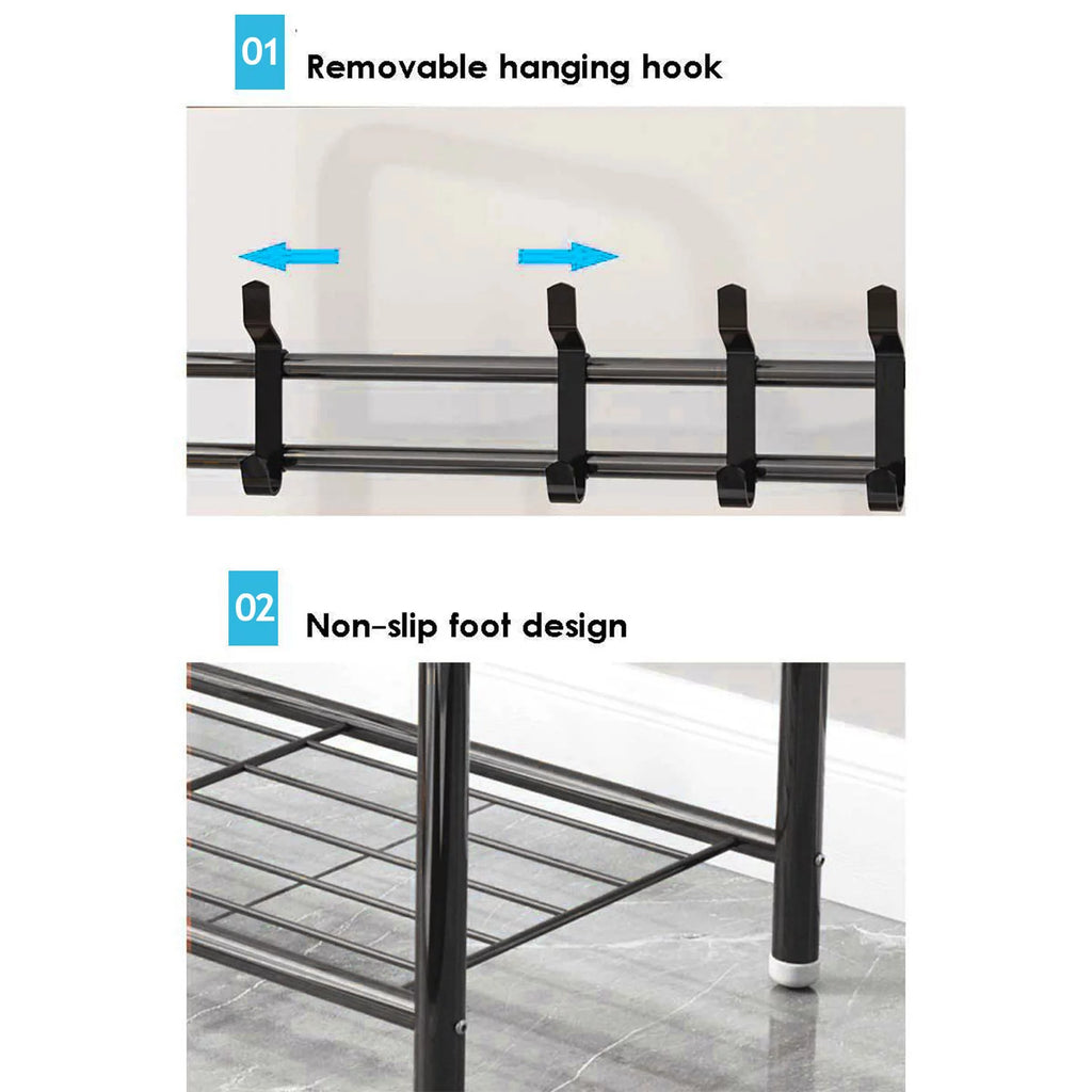 Black Hall Tree with Shoe Storage and 8 Hooks G41421