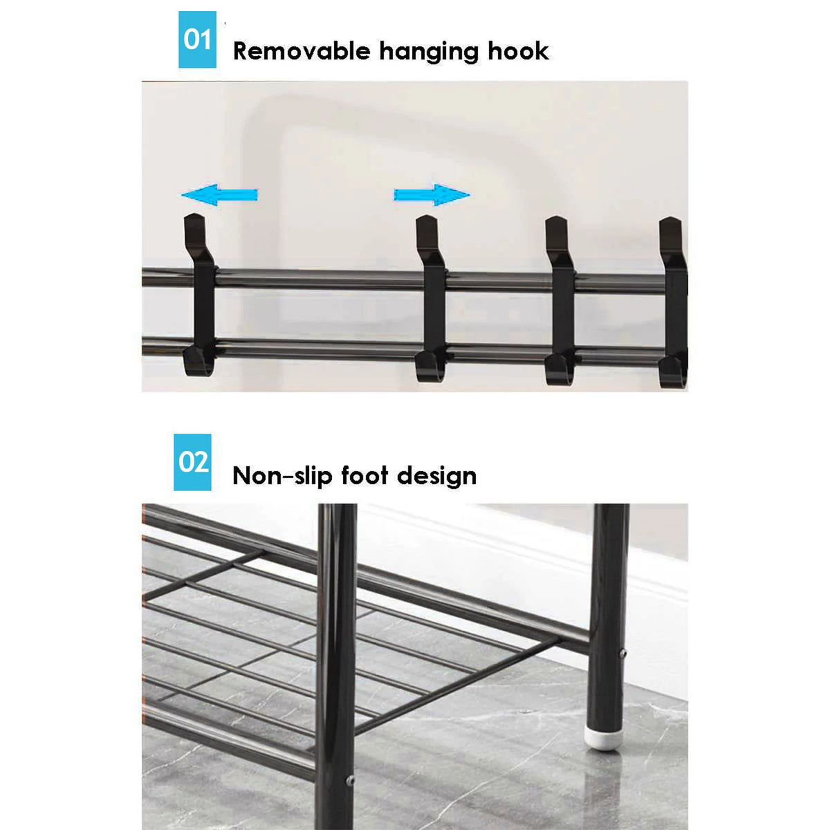 Black Hall Tree with Shoe Storage and 8 Hooks G41421