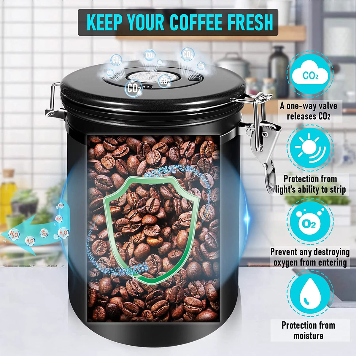 Black 35OZ Airtight Coffee Container with Scoop H963132