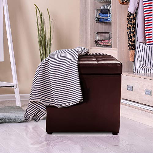 16" Storage Ottoman Cube with Hinged Lid, Flip Top Footstool, PU Leather, Black V320274