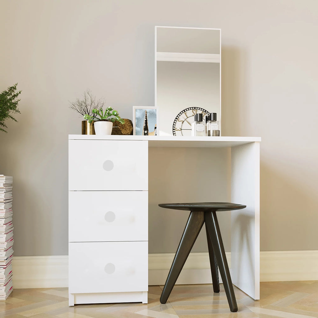 White 3 Drawer Vanity Table with Mirror U66500