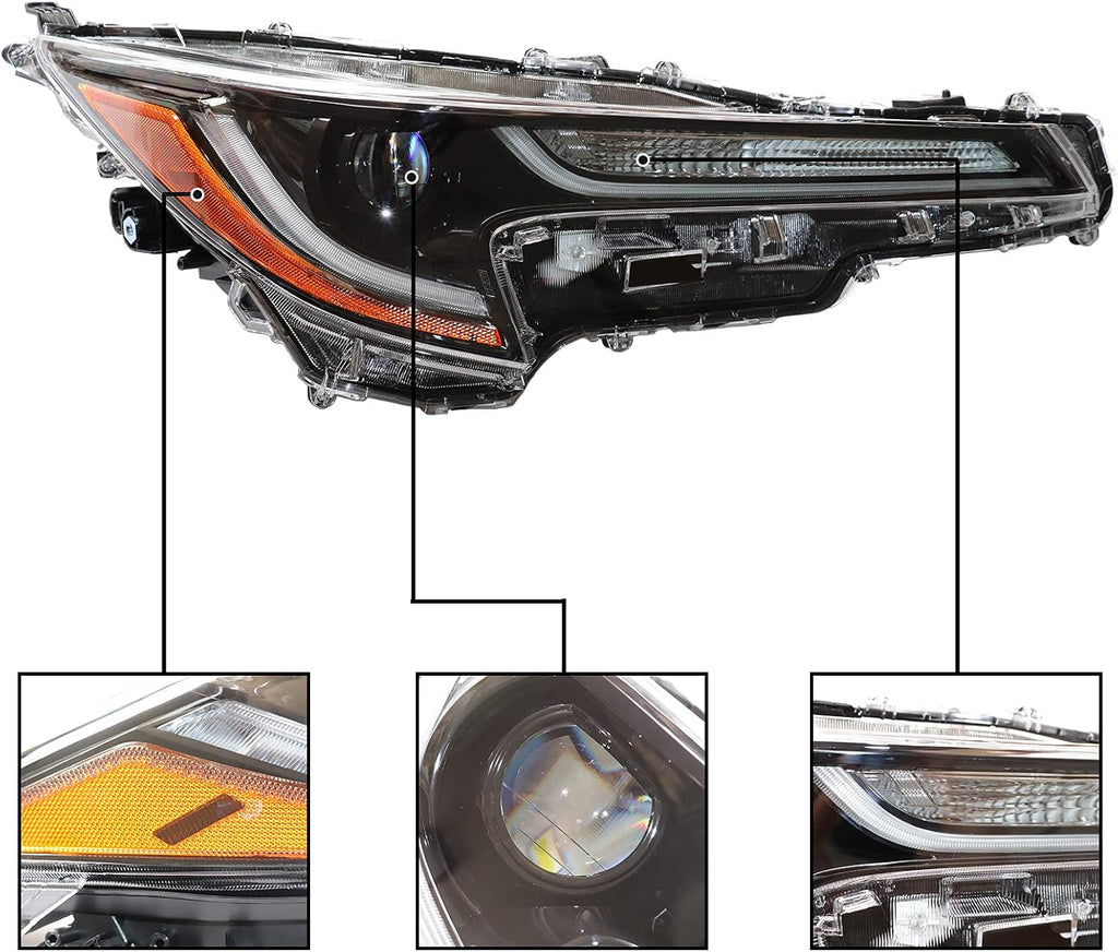 Passenger Side Headlight Assembly for 2020-2021 Toyota Corolla L LE E976