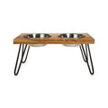 Elevated Wood Double Diner with Stainless-Steel Bowls X916