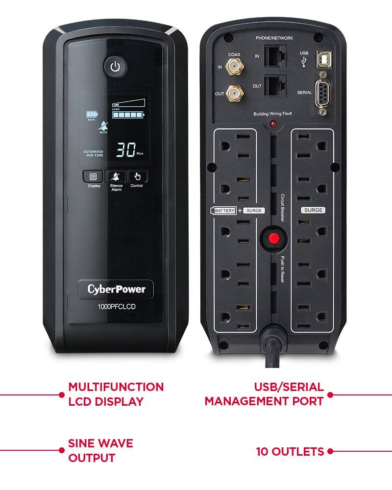 PFC Sinewave UPS System, 1000VA/600W, 10 Outlets, Mini-tower S982