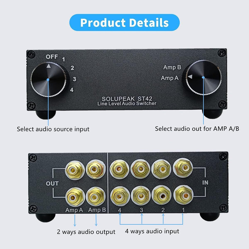 4-Way RCA Audio Switch Splitter Box F4684