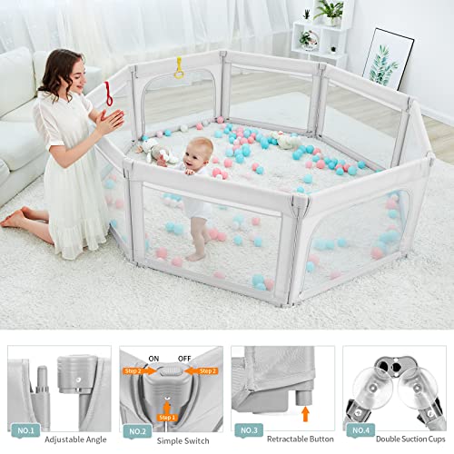 Baby Playpen Foldable 79x59 Light Grey H365474