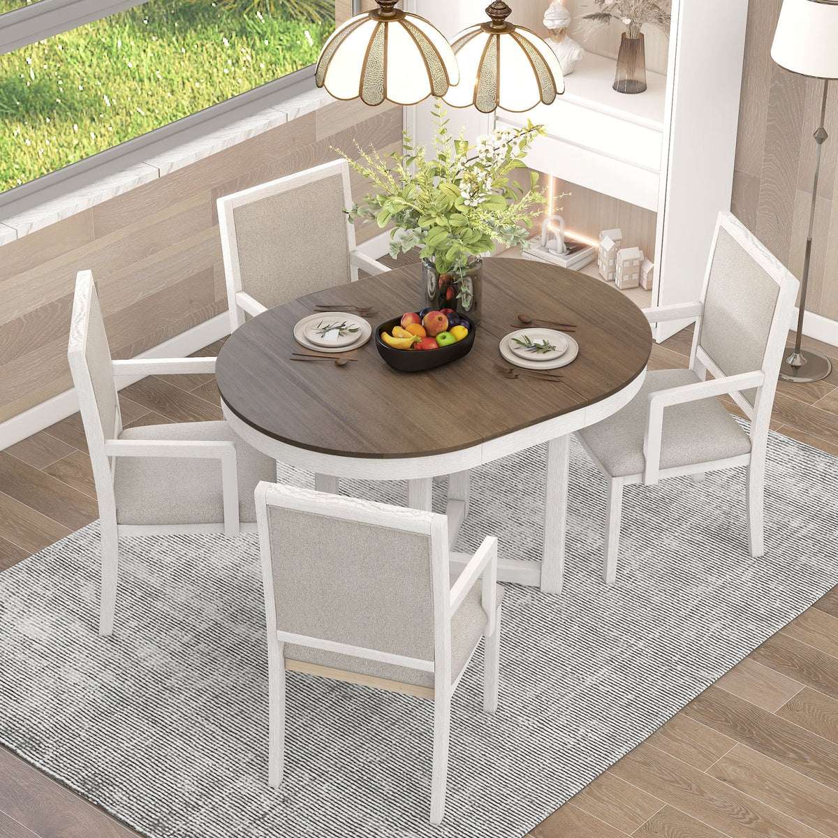 5-Piece Extendable Wood Dining Table Set with 4 Upholstered Chairs C692