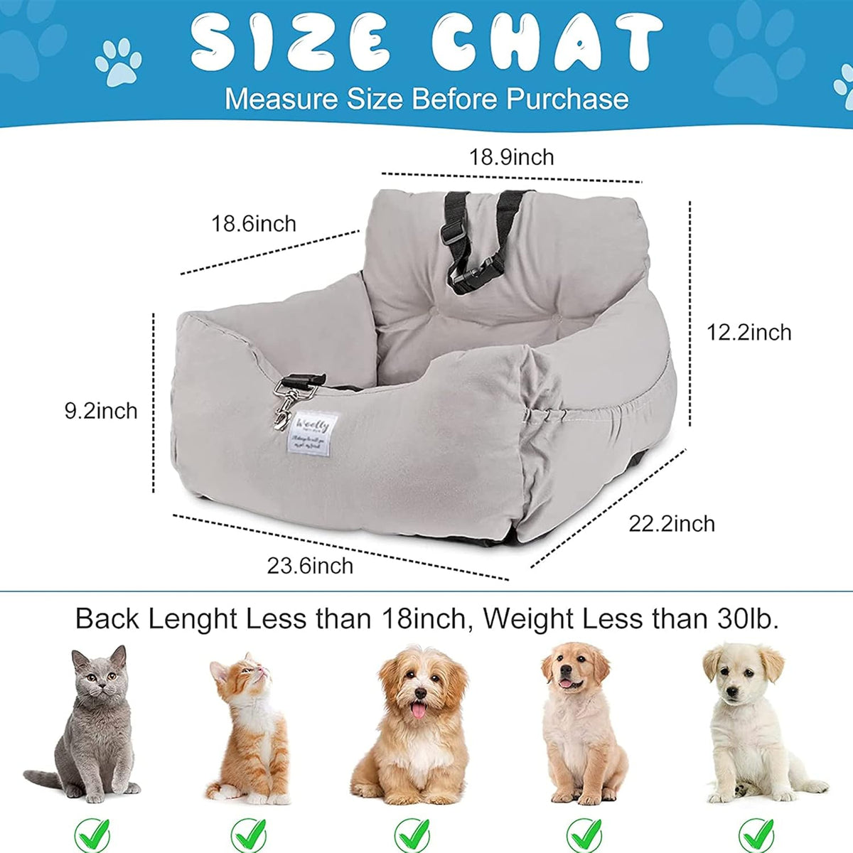 Dog Car Seat with Storage, Midium Grey M80898