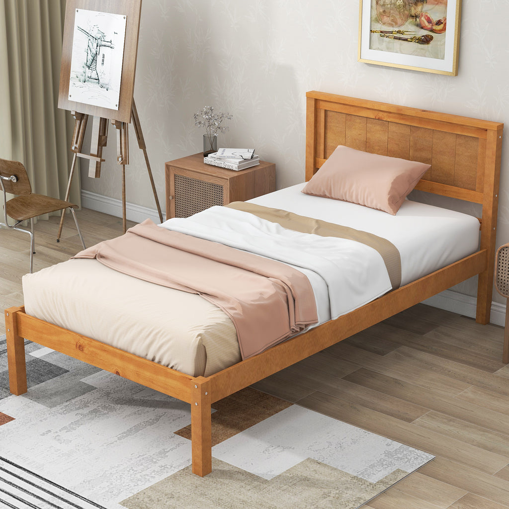 Twin Platform Bed Frame with Headboard and Wood Slat Support S362476