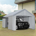 Grey Heavy Duty Metal Frame Carport 13×20 FT with Removable Sidewall & Door E69810