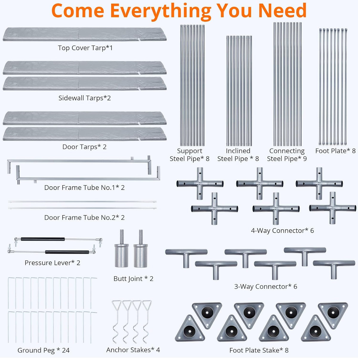 Grey Heavy Duty Metal Frame Carport 13×20 FT with Removable Sidewall & Door E69810