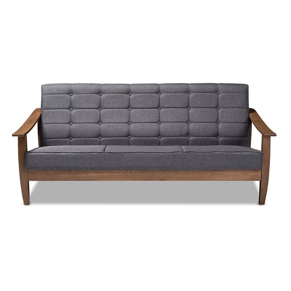 Gray Fabric Upholstered Walnut Wood Sofa E913067