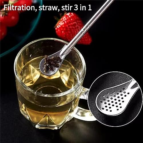 4pcs Stainless Steel Spoon Straws with Cleaning Brush Q92301
