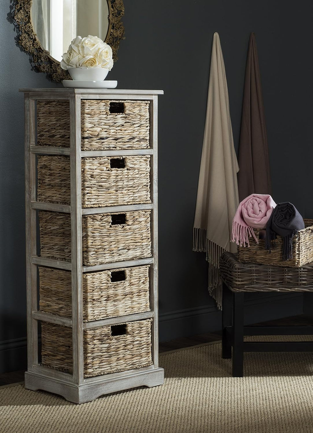 Black Wicker Basket Storage Tower N8910