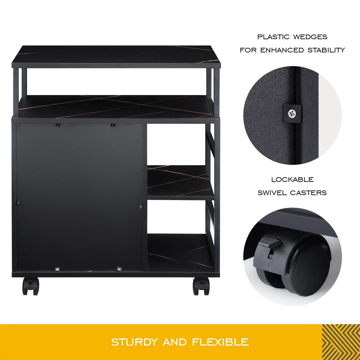 Black Marbled Mobile Office Storage Cabinet with Sliding Filing Drawers C13112