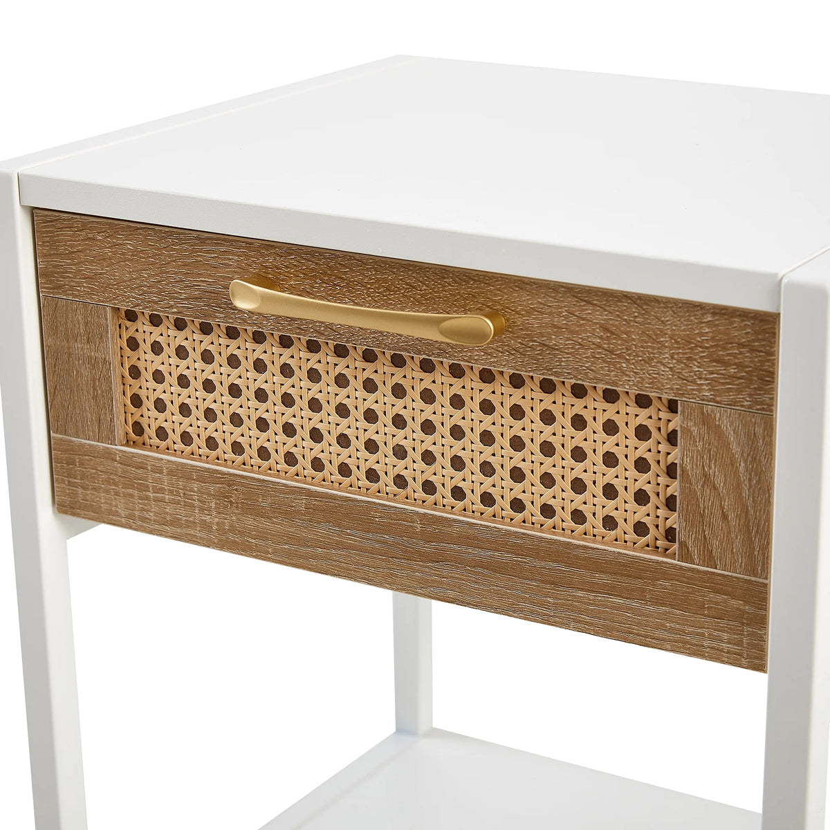 15.74" White Rattan Nightstand with Drawer V653