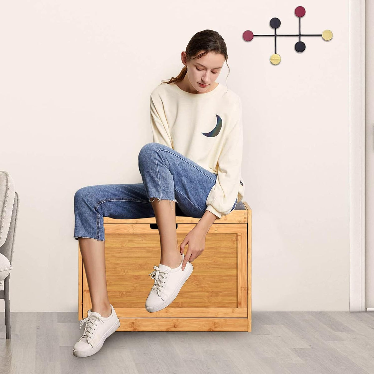3 Tier Bamboo Shoe Storage Bench with Padded Seat Cushion E829
