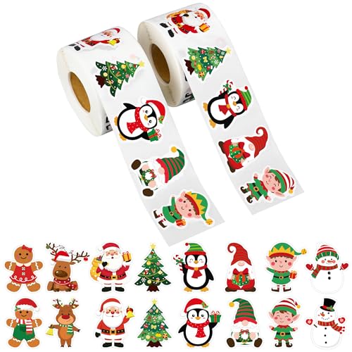 1200 Pcs Christmas Stickers Roll 1.5 Inch Self Adhesive 16 Designs X166