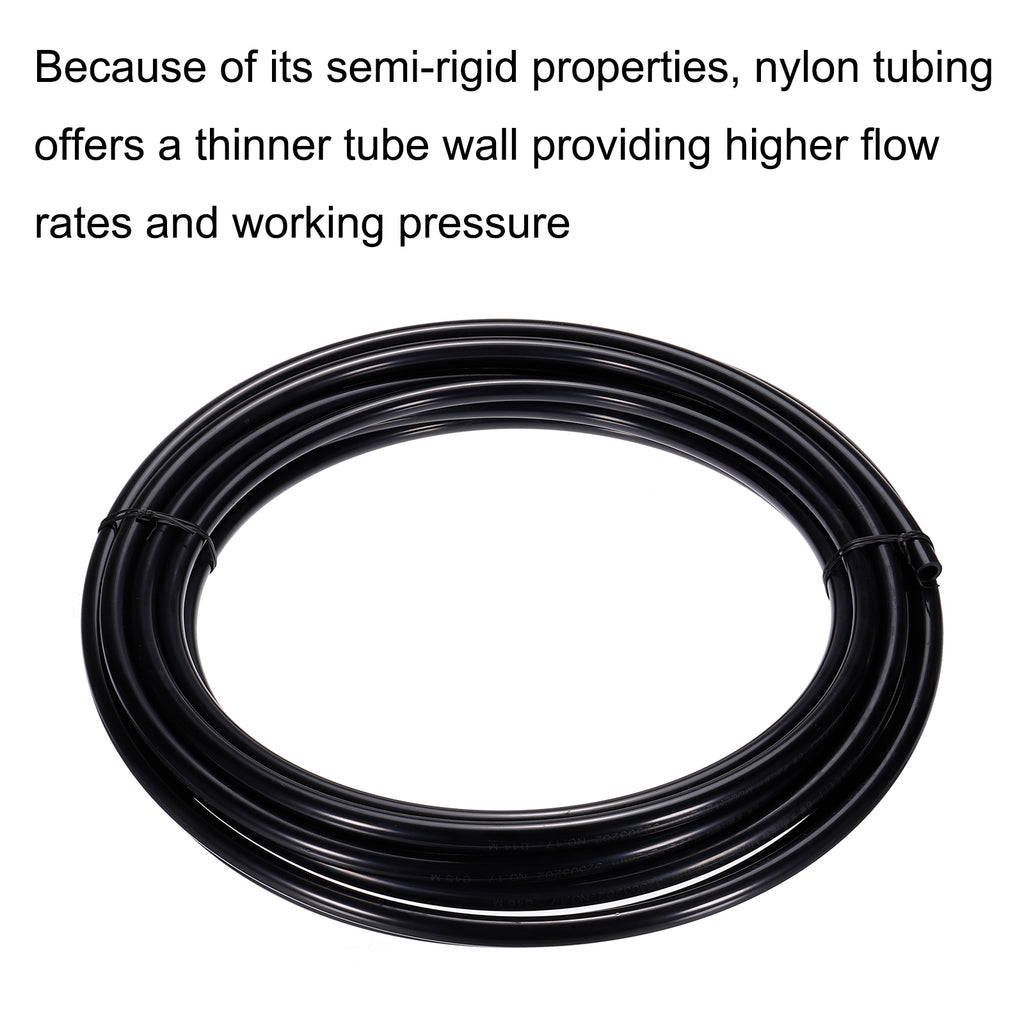 Pneumatic Tubing, 12mm OD x 8mm ID x 10m Nylon Air Brake Tube Black Q8516