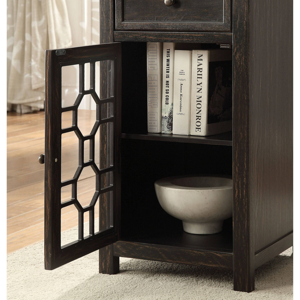 Antique Teal Solid Wood 1-Drawer Side Table D375