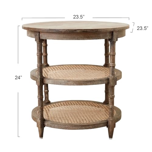 Round Mango Wood Table with 2 Cane Shelves B7615