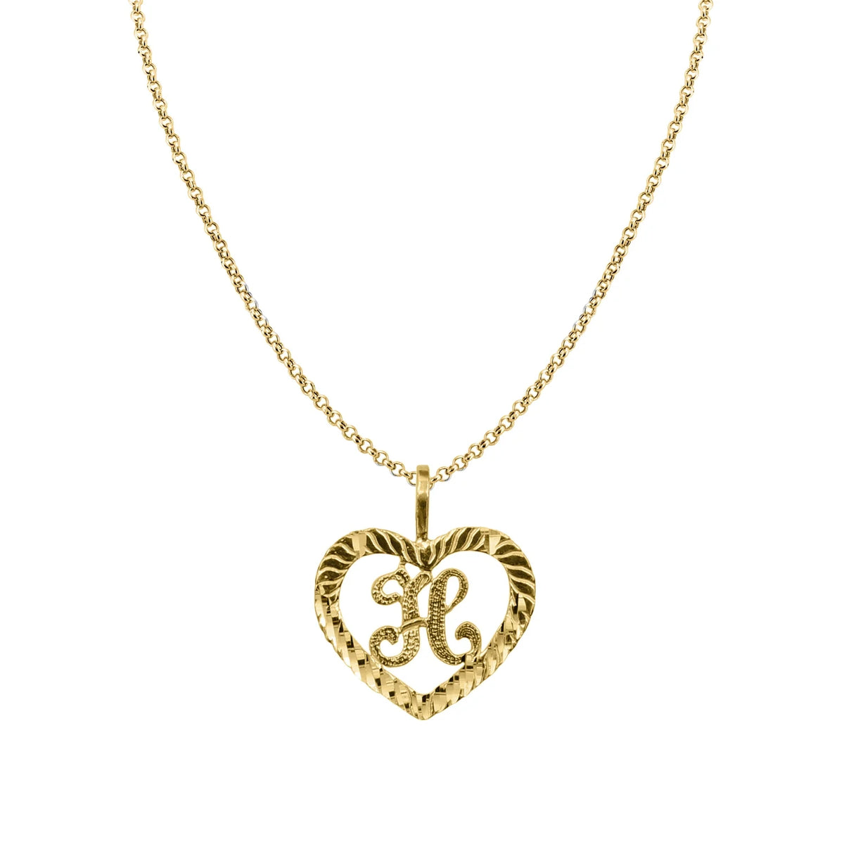 14K Yellow Gold Diamond-Cut Heart-Shaped Initial Letter Pendant with 16" Chain Necklace S912947