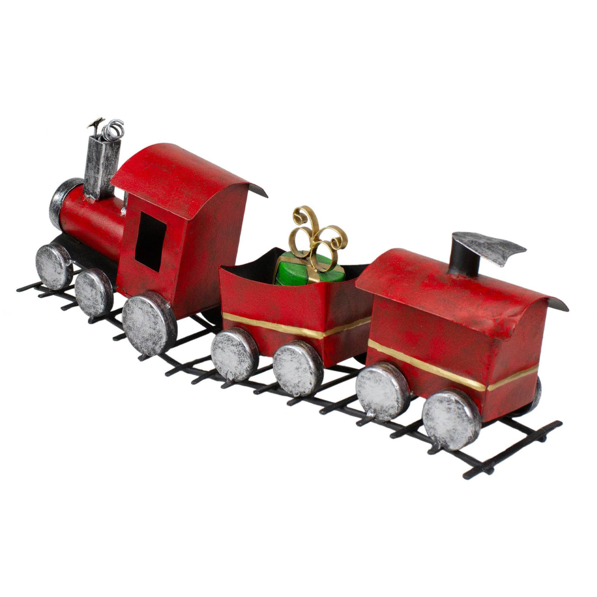 15x22 Three Car Red and Silver Metal Train Christmas Decoration H32651