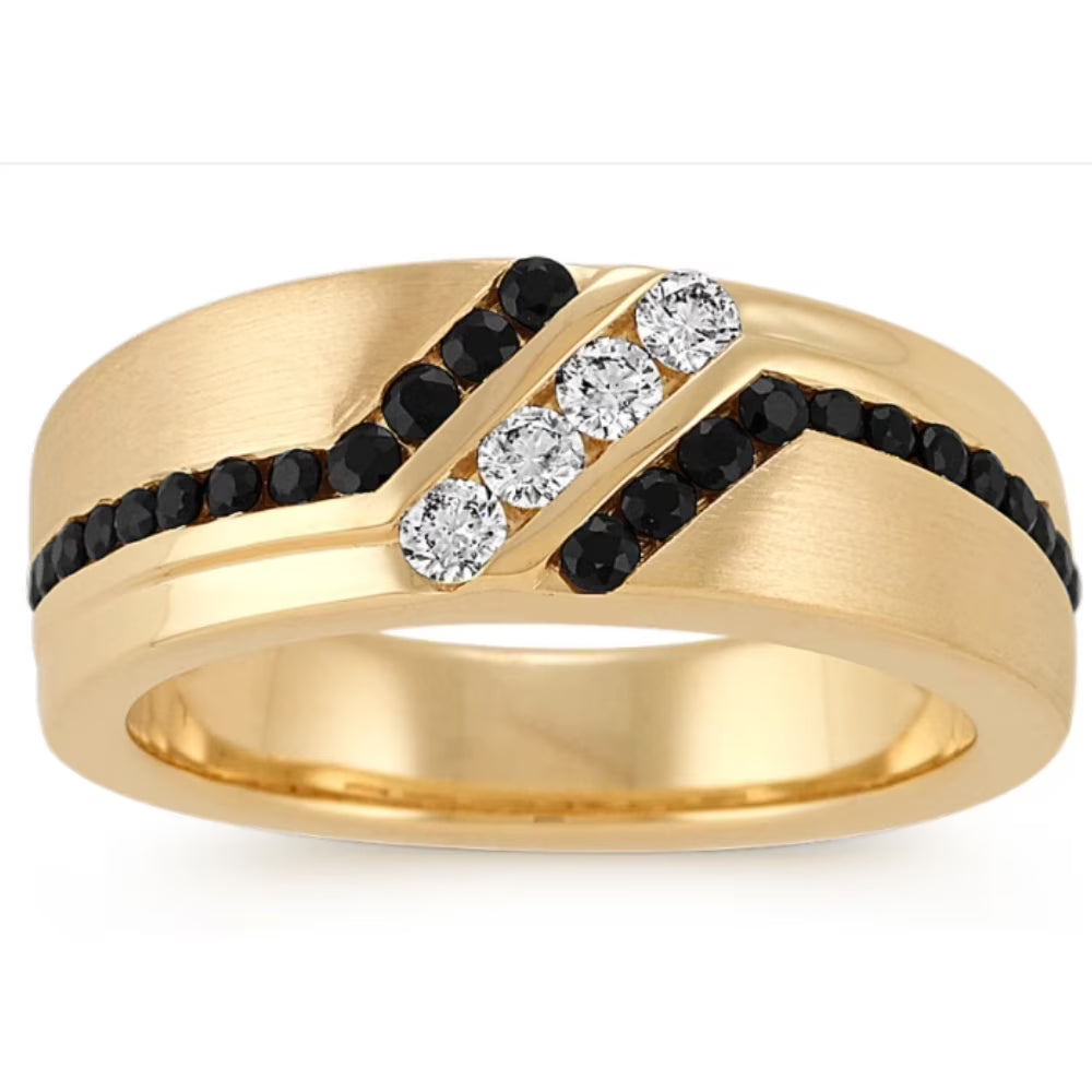 Black & White Diamond Wedding Band 10k Yellow Gold Ring U35788