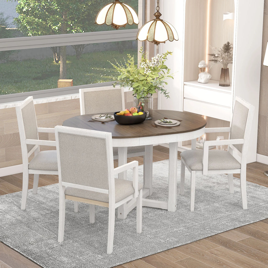 5-Piece Extendable Wood Dining Table Set with 4 Upholstered Chairs C692