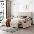Queen Size Platform Bed with 4 Drawers Beige I8212