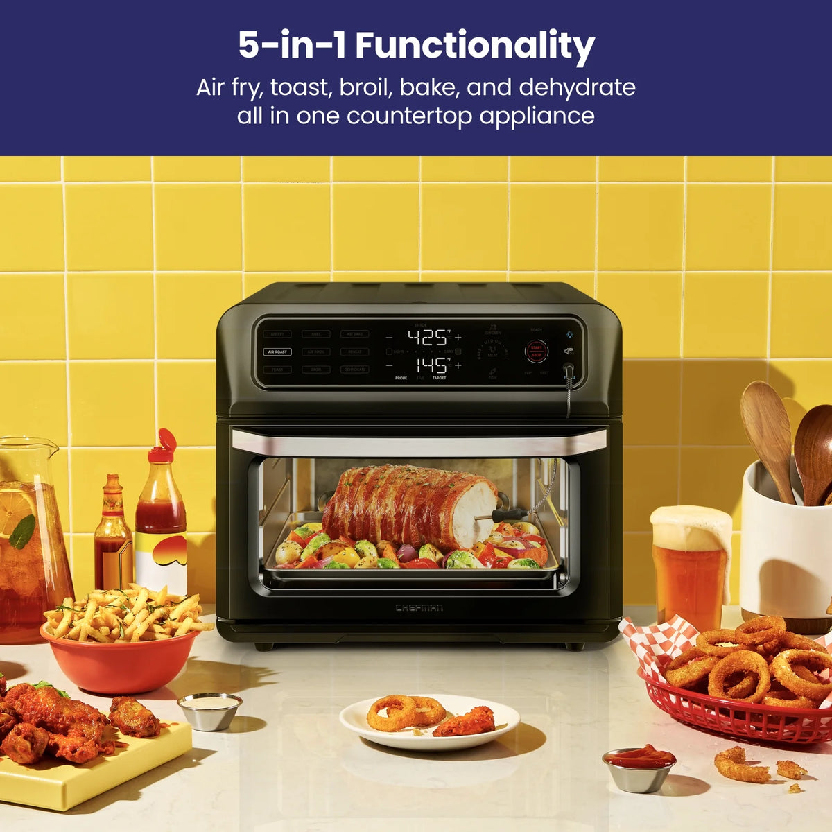 12-in-1 Air Fryer Oven Combo with Probe Thermometer, 20 Qt, Black Stainless Steel U73254
