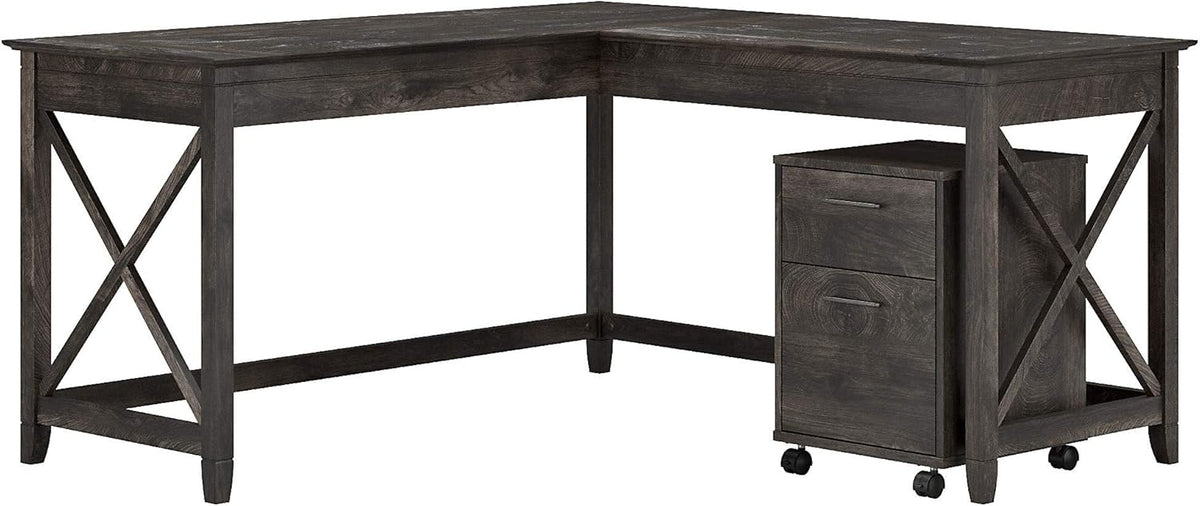 L Shaped Desk with 2 Drawer Mobile File Cabinet, 60W, Cape Cod Gray V43495