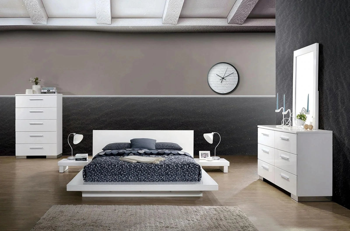 White 5pcs Solid Wood King Bedroom Set P73542